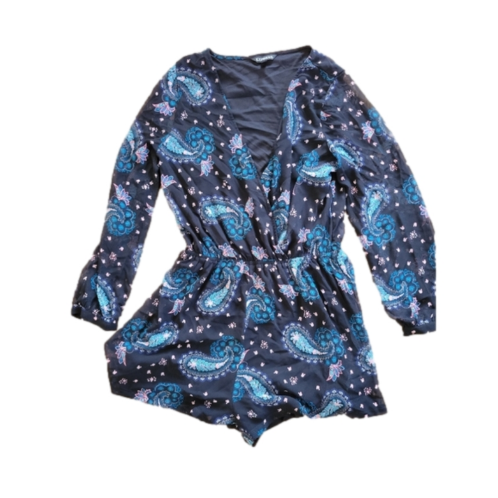 Express Chiffon Floral Long Sleeve Jumper Romper-Size Medium
